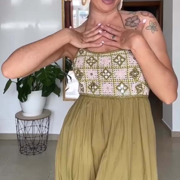 KHAKI BEADED MIDI CROCHET DRESS - Picture 4 of 8